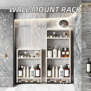 Organisateur de cosmétiques mural moderne à trois niveaux, imperméable, pour salle de bain, étagère adhésive, panier de douche, support de rangement en plastique pour maquillage - Product Image 2