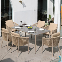 Meubles de restaurant d'extérieur modernes de 35 pouces, table carrée en métal céramique et pierre, ensemble de salle à manger en terre cuite pour patio jardin et cour