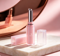 Tube de rouge à lèvres carré translucide rose givré, conteneur cosmétique vide pour rouge à lèvres, emballage personnalisé en plastique pour baume à lèvres avec logo