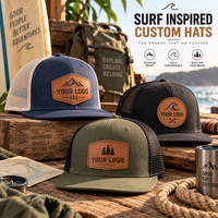 Casquette de baseball trucker vintage à 6 panneaux avec visière plate et patch en cuir personnalisé pour homme, idéale pour le surf et les sports