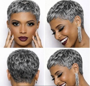 Perruque courte 100 % cheveux humains véritables, fabriquée à la machine, couleur gris grand-mère, pour femmes européennes et américaines - Product Image 2