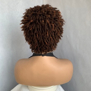 Perruque Afro Kinky Curly <span class=keywords><strong>Courte</strong></span> de 6 Pouces en Cheveux Brésiliens Vierges Marron Noir, Fausses Locs Tressées au Crochet 13*4 Transparentes pour Femmes - Product Image 4