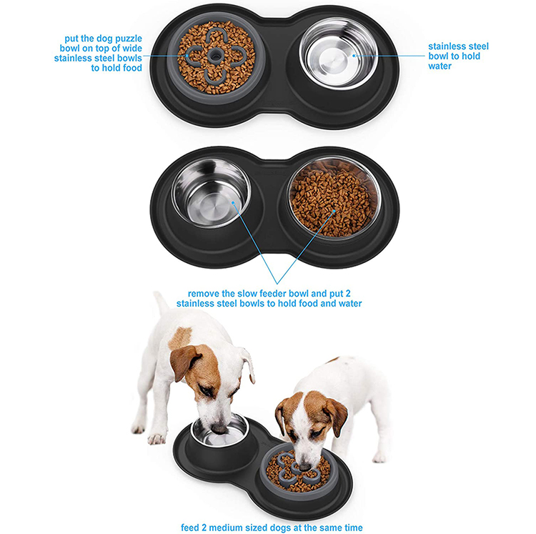 hot selling double water food silicone collapsible dog bowl slow feeder dog bowl dog bowl