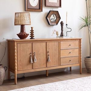 French Retro Solid Wood <b>Sideboard</b> Vintage Style Storage Cabinet For Living Room Entryway - Product Image 1