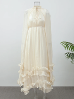Robes d'été 2026 pour femme : Robes de vacances élégantes à col revers, col en V, sans manches, plissées, taille haute, chic, unies, à volants, longues