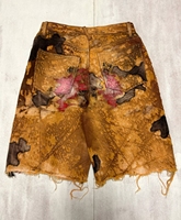 Shorts en jean vintage Boro Sashiko, teinture rouille, imprimé patchwork camouflage, ourlet brut déchiré, style grunge, coupe oversize et ample, personnalisé