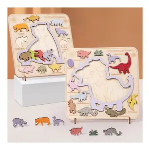 ألعاب بانوراما لعبة خشبية ثلاثية الأبعاد مبتكرة للأطفال حيوانات كرتونية ديناصور طفل صغير الألغاز