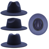 Vente en gros de chapeau Fedora tendance Chapeau de fête classique en coton et polyester à large bord plat Chapeau de cowboy occidental en feutre de laine de couleur unie OEM de 21