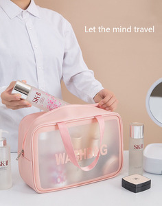 Borsa da trucco in PVC <span class=keywords><strong>trasparente</strong></span> di grande capacità con etichetta privata con impugnatura impermeabile borsa cosmetica da viaggio - Product Image 4