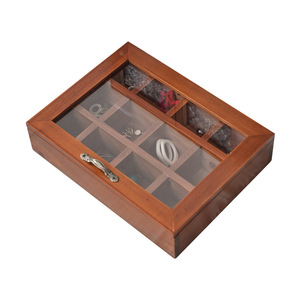 Boîte de rangement pour bijoux en bois massif avec couvercle en verre, boîte à bijoux multi-compartiments, boîte de rangement pour bijoux classifiée - Product Image 1