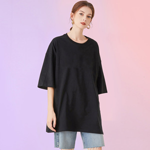 T-shirt pour femme en coton 100% 230 g/m², couleur unie, décontracté, ample, grande taille, manches courtes, impression personnalisée - Product Image 2