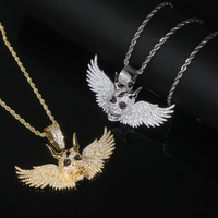 Haute qualité Micro pavé CZ aile volante crâne pendentif collier pour hommes noir foudre Rock Punk Hip Hop bijoux