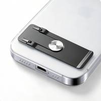 Support de téléphone pliable avec adhésif, ultra-fin, en métal, invisible, à coller sur le bureau, support portable horizontal pour téléphone et tablette