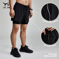 JIEJIN 2027 Nouveaux shorts de sport réfléchissants 2-en-1 noirs unis pour hommes, idéaux pour la course à pied et l'entraînement