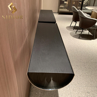 Table console d'entrée en bois de noyer noir haut de gamme avec miroir en métal argenté en acier inoxydable brillant Table longue de couloir