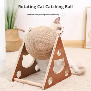 Mainan kucing papan garuk, mainan kucing papan gores kayu vertikal bola Sisal tahan lama minimalis tahan aus tidak rontok - Product Image 2