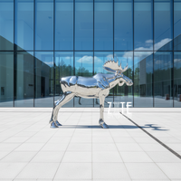 Grande statue de renne en acier inoxydable poli pour jardin, sculpture animale en métal