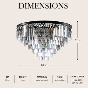Lámpara de techo redonda de cristal con montura negra antigua para iluminación interior de sala de estar en villas. - Product Image 3