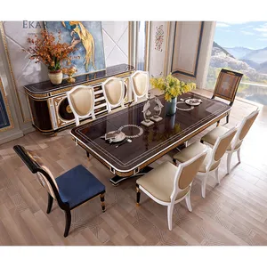 Elegante Peach Core Solid Wood Dining Set com Black Walnut Inlay: Timeless Design Tabela e Cadeiras Combo