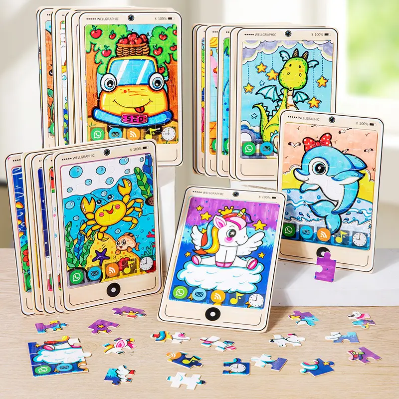 Children's Wooden 24 Piece Mobile Phone Model Puzzle Cartoon Flat Puzzle Baby Early Education Intelligence Toy