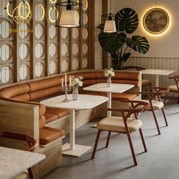 Retro-Stil Terrazzo Leder Holzrahmen Fast-Food-Restaurant Tisch- und Stuhl-Set mit Halbkreis-Sitzbank Möbel
