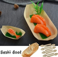 Bateau en bois de sushi géant biodégradable le plus vendu conteneur alimentaire jetable naturel pour servir des fêtes de sushi couverts en bois