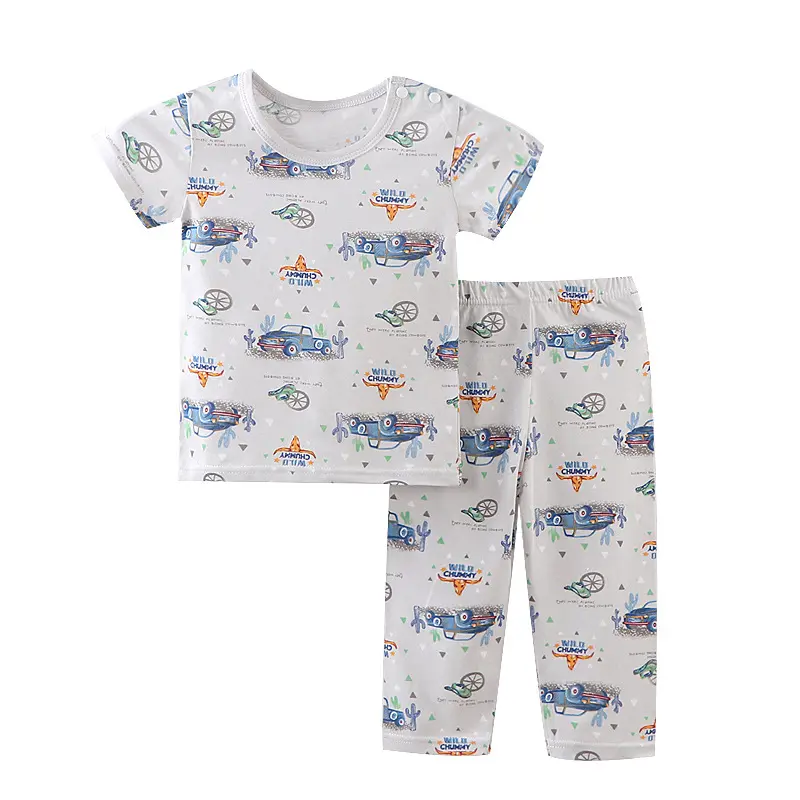 Summer Short Sleeves Children Bamboo Pajamas Set Boys 100% Cotton Kids Pajamas Baby Boy Clothes