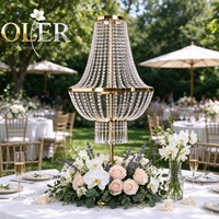 Lustre de table en cristal doré avec perles, centre de table LED, décoration de table de luxe pour mariage et fête