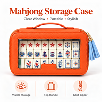 Sac de rangement portable pour tuiles de Mahjong en PU orange, style américain, avec fenêtre transparente et coque rigide, vente en gros