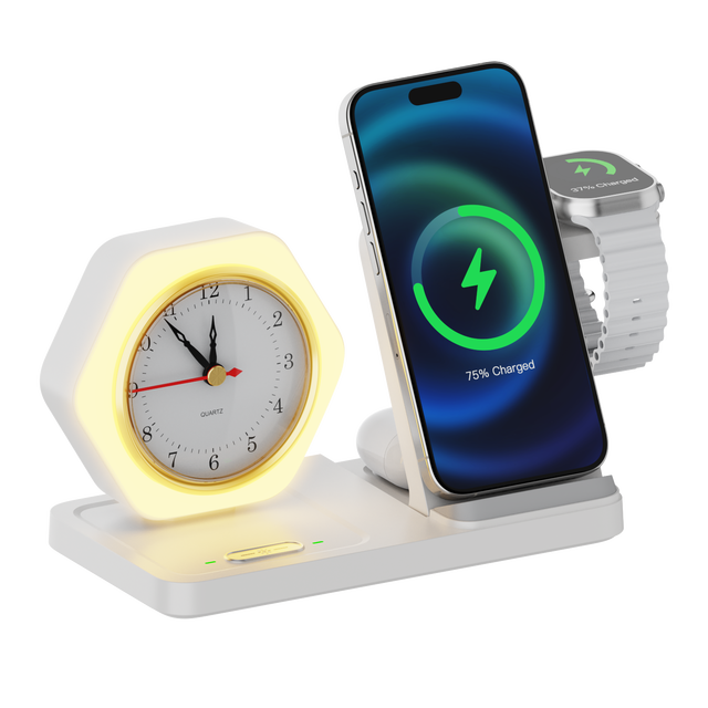 Magnetic Wireless Charging Station Alarm Clock Dock Night Light iPhone 16/15/14/13 Pro Max Fast Charging Stand 15W ABS Desktop