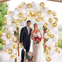 Kit d'arche de ballons en latex or, argent et blanc avec confettis pour baby shower, mariage, anniversaire