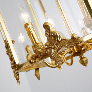 Orta yüzyıl vintage dikdörtgen pirinç lamba cam fenerler dekoratif kafes pirinç kolye lamba - Product Image 6