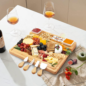 Bamboo <b>Cheese</b> Board <b>Set</b> With <b>Knives</b> 4-Piece <b>Cheese</b> Serving Tray For Party Snacks And Charcuterie Platter - Product Image 5