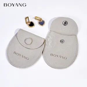 Boyang Custom Logo Printed Small Luxury Snap Button Microfiber Jewelry Packaging Pouch Bag