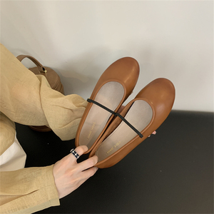 Zapatillas de ballet con punta francesa de cuero Zapatos de abuela planos sin cordones para mujer Suela blanda informal - Product Image 6