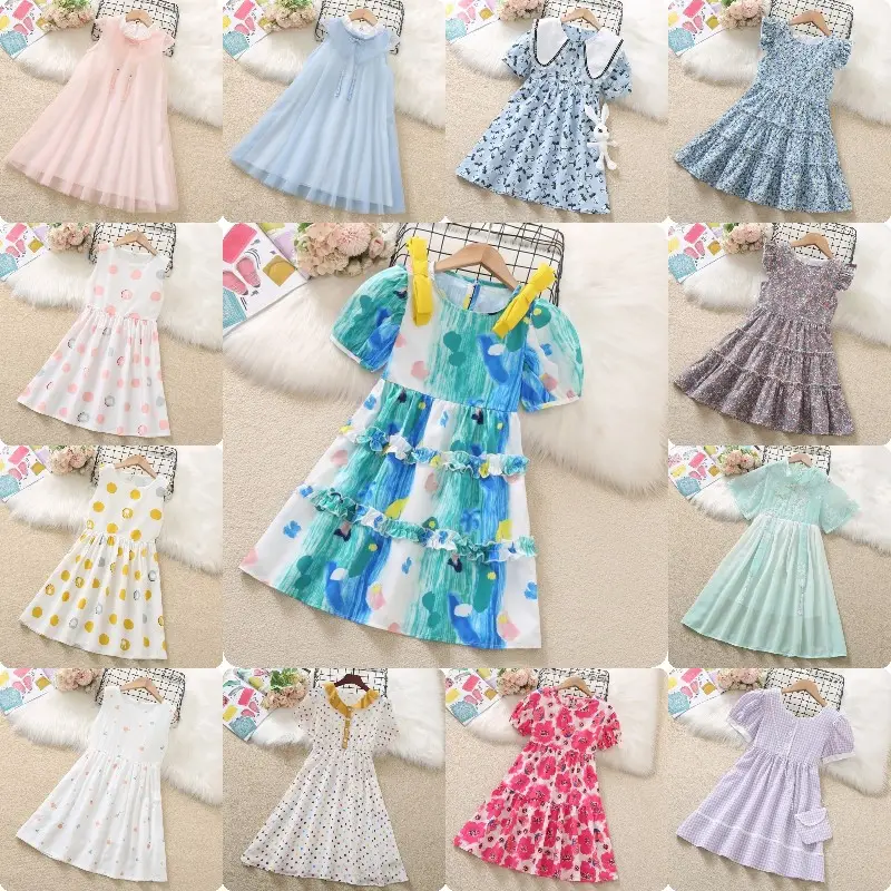 Factory wholesale summer and spring fashion girls girls cotton long-sleeved flower princess dresses children's cute clothes