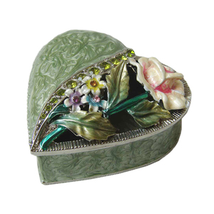 Серебряная зеленая Ювелирная коробка из цинкового сплава с украшением в виде сердца, украшенная драгоценностями, с цветами для домашнего украшения стола - Product Image 1
