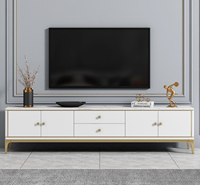Meuble TV de style contemporain de luxe sur mesure, finition brillante, meuble TV pour salon, base en acier inoxydable, élégant pour la chambre à coucher, en vente