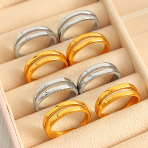 Geometric <b>Titanium</b> Steel <b>Ring</b> 18K Gold Plated Adjustable Unisex Fashion Jewelry Gift Double Layer Hollow Open Design - Product Image 1