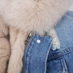 Wholesale Fox Fur Collar <strong>Denim</strong> <strong>Jacket</strong> Fashion Thick Warm Winter Soft Real Rex Rabbit Fur Jean <strong>Jacket</strong> <strong>Women</strong> - Product Image 6