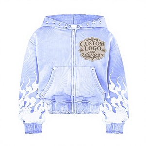 Sudadera con Capucha Personalizada con Logotipo, Unisex, Corte Holgado, Diseño de Llama Azul, Impresión por Sublimación, Detalle de Pedrería, MOQ 10 - Product Image 1
