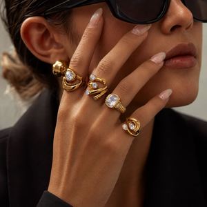 18K PVD Gold Plate Stainless Steel <b>Rings</b> Trendy Waterproof Delicate Zircon <b>Adjustable</b> <b>Ring</b> - Product Image 3