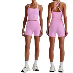 Conjunto Deportivo Profesional de Secado Rápido de <span class=keywords><strong>2</strong></span> Piezas para Mujer, Sujetador Deportivo con Tirantes y Pantalones Cortos Deportivos, Conjunto de Ropa Deportiva de Alta Elasticidad para Correr - Product Image 1