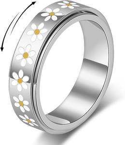 Anillos Giratorios Antiestrés para Parejas, de Acero de Titanio Mate con Circonita Cúbica, para Enamorados - Product Image 1