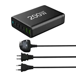 מטען 200w Gan מולטי USB 6 יציאות תחנת טעינה מהירה תחנת מטען ארה""ב AU האיחוד האירופי בריטניה KR מטען שולחני