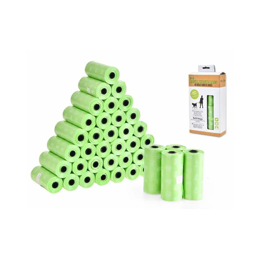 Eco Friendly 40 Rolls 0.012mm 0.018mm Thickness Leak Proof 100% Biodegradable Dog Waste Poop Bags