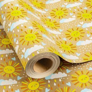 Kraft Baby Shower Wrapping Paper Sun Cloud Design 17 Inch X 16.5 Feet Recyclable Gift <b>Wrap</b> For Children - Product Image 1