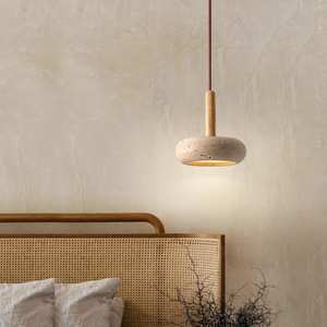 Stile giapponese travertino <span class=keywords><strong>giallo</strong></span> cavità pietra Wabi-Sabi Retro luce a sospensione centrale per la sala da pranzo comodino <span class=keywords><strong>lampadario</strong></span> decorativo - Product Image 2