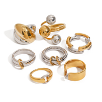 Bagues J&D Modern Chic en Acier Inoxydable Or 18K, Bagues Bicolores Superposées à Côtes au Design Mixte Or et Argent
