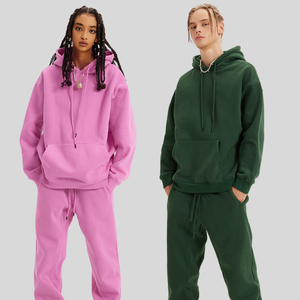 2023 Herbst und Winter Mode Marke Paar Fleece gefüttert verdickte Kapuze Sweatshirt Anzug einfarbig lange gestrickte Kleidung - Product Image 2